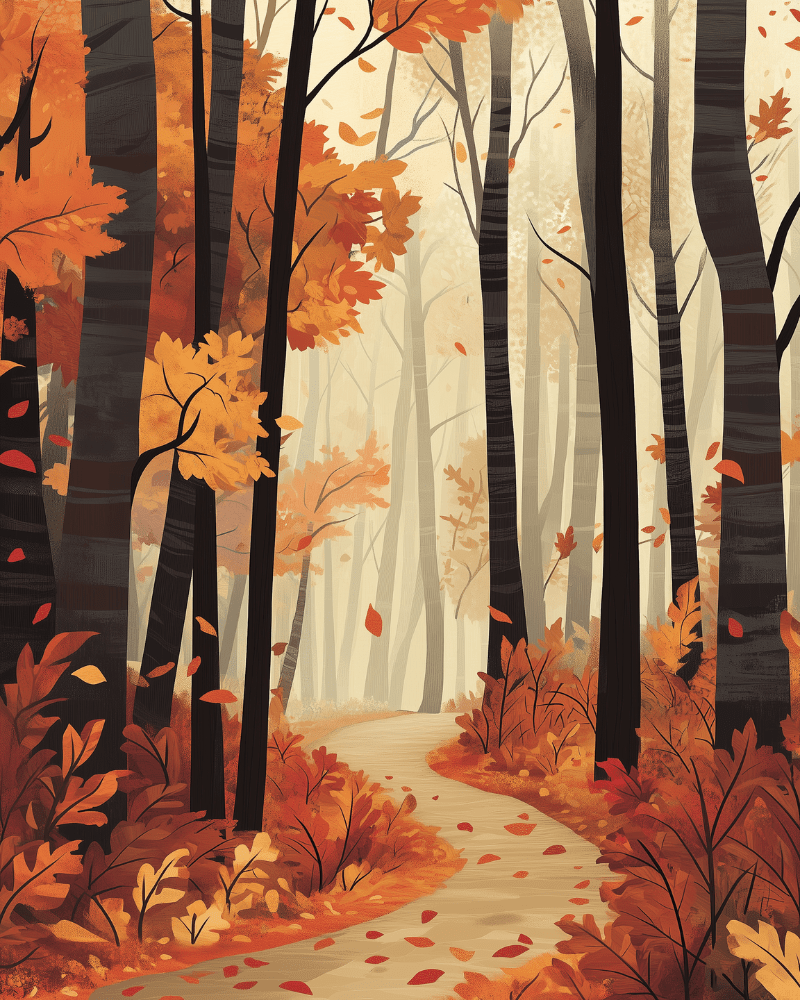 Peinture par numéro Chemin des Bois d'Automne, a plat — Maison Artsen