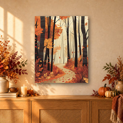 Tableau peinture par numéro Chemin des Bois d'Automne accroché dans un intérieur décoré, Maison Artsen