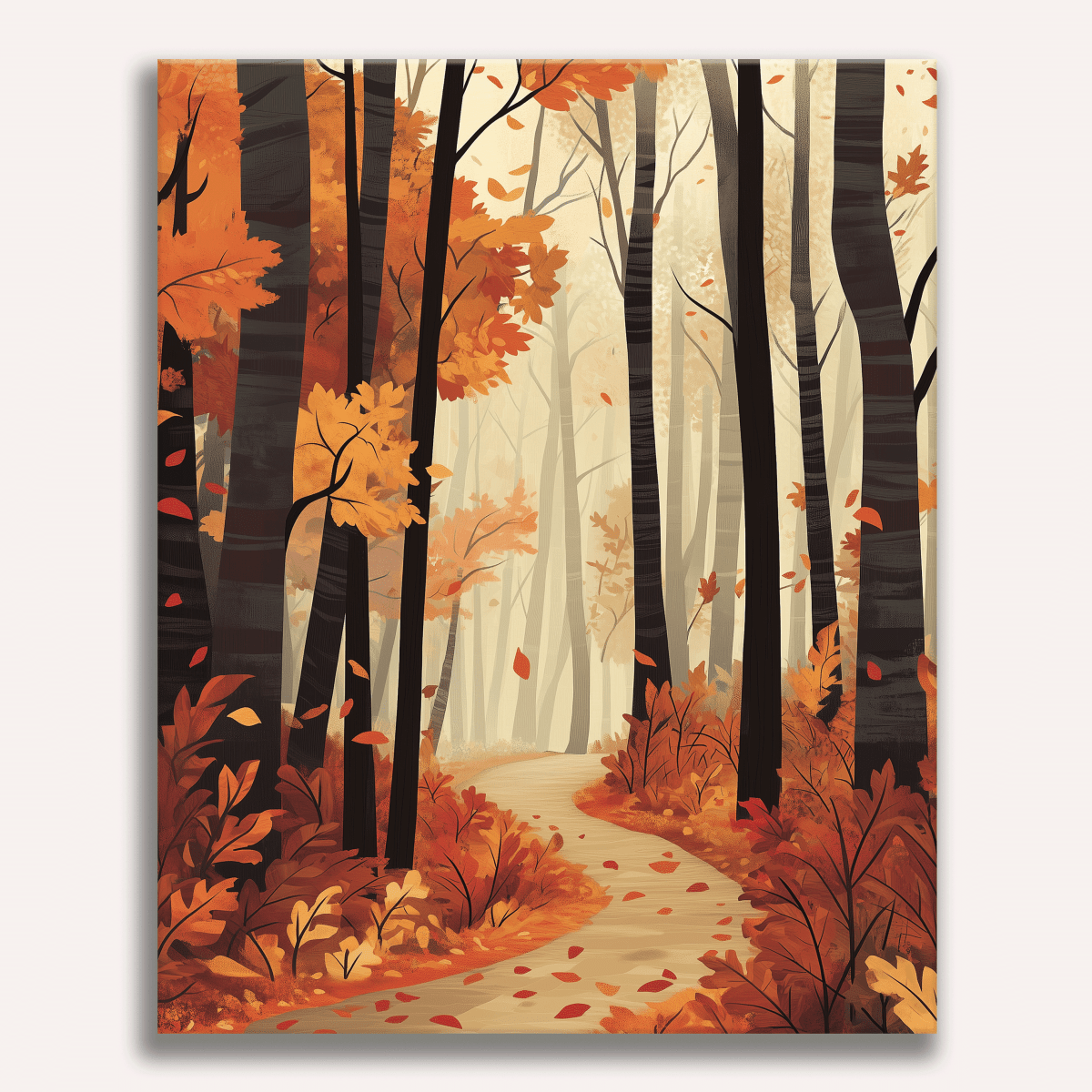 Peinture par numéro adulte Chemin des Bois d'Automne, visuel complet du design sur toile, Maison Artsen