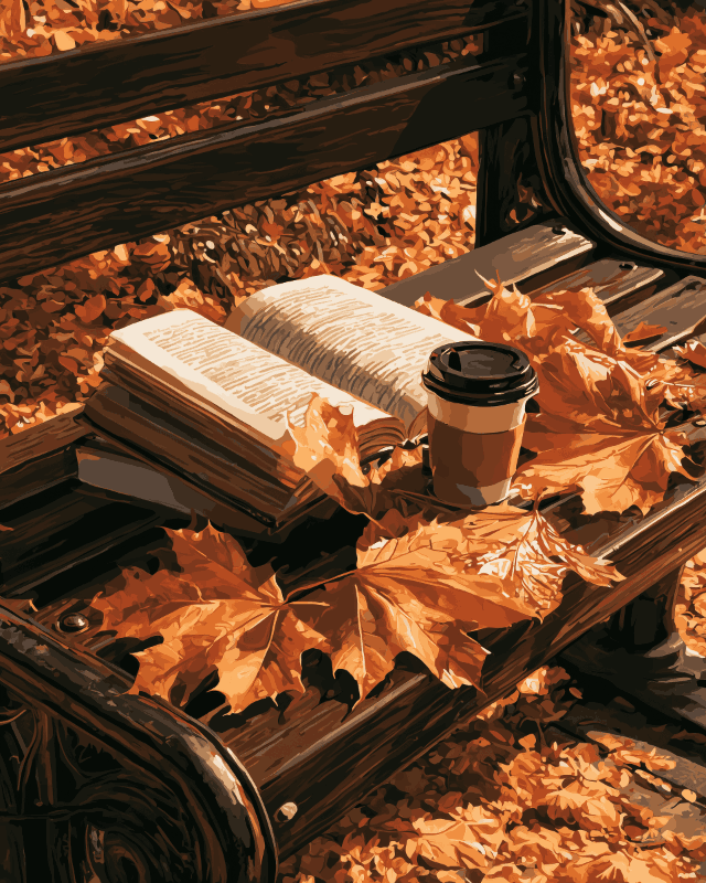 Peinture par numéro Lecture sur un Banc d'Automne, a plat — Maison Artsen