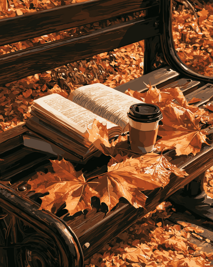 Peinture par numéro Lecture sur un Banc d'Automne, a plat — Maison Artsen