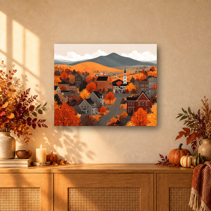 Tableau peinture par numéro Collines d'Automne accroché dans un intérieur décoré, Maison Artsen