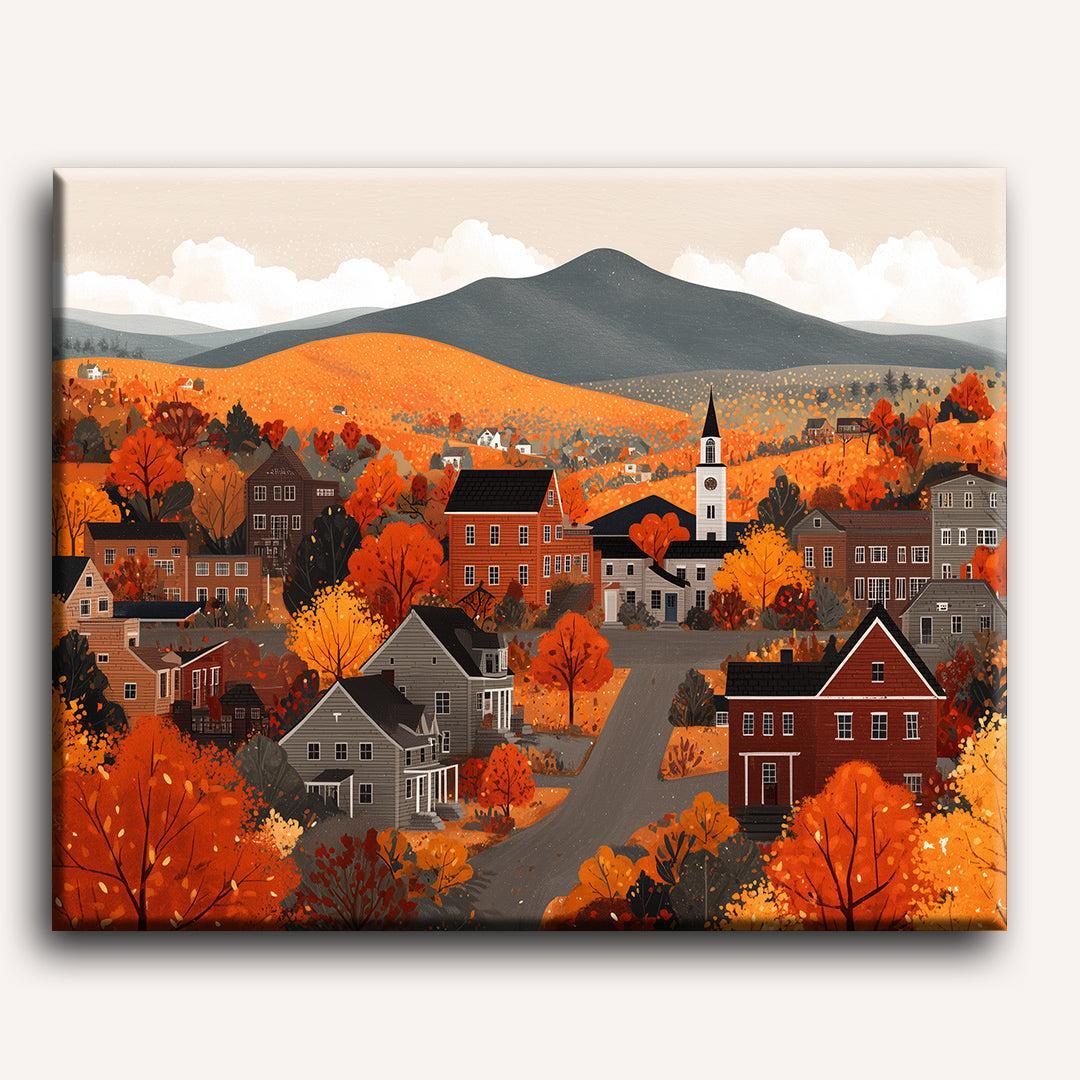 Peinture par numéro adulte Collines d'Automne, visuel complet du design sur toile, Maison Artsen
