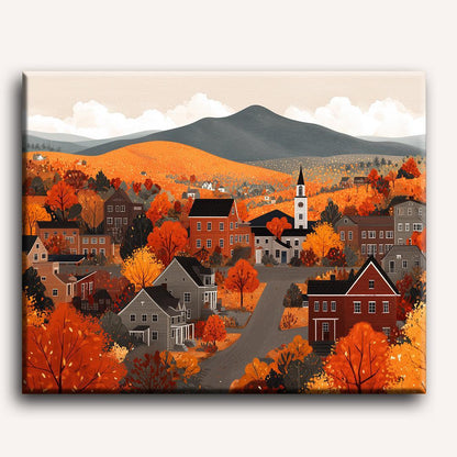 Peinture par numéro adulte Collines d'Automne, visuel complet du design sur toile, Maison Artsen