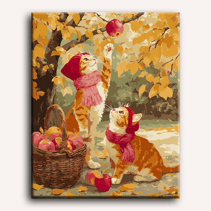 Peinture par numéro adulte Chatons à la Cueillette, visuel complet du design sur toile, Maison Artsen