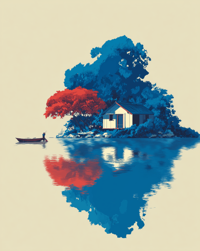 Peinture par numéro Refuge sur le Lac, a plat — Maison Artsen