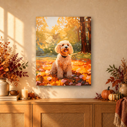 Tableau peinture par numéro Chien Bouclé au Parc accroché dans un intérieur décoré, Maison Artsen