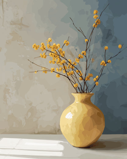 Peinture par numéro adulte Vase Doré, visuel complet du design sur toile, Maison Artsen