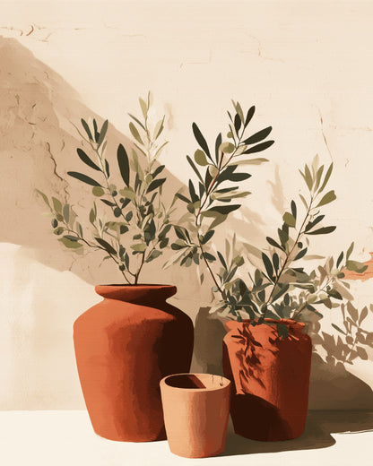 Peinture par numéro adulte Ombres de l’Olivier, visuel complet du design sur toile, Maison Artsen