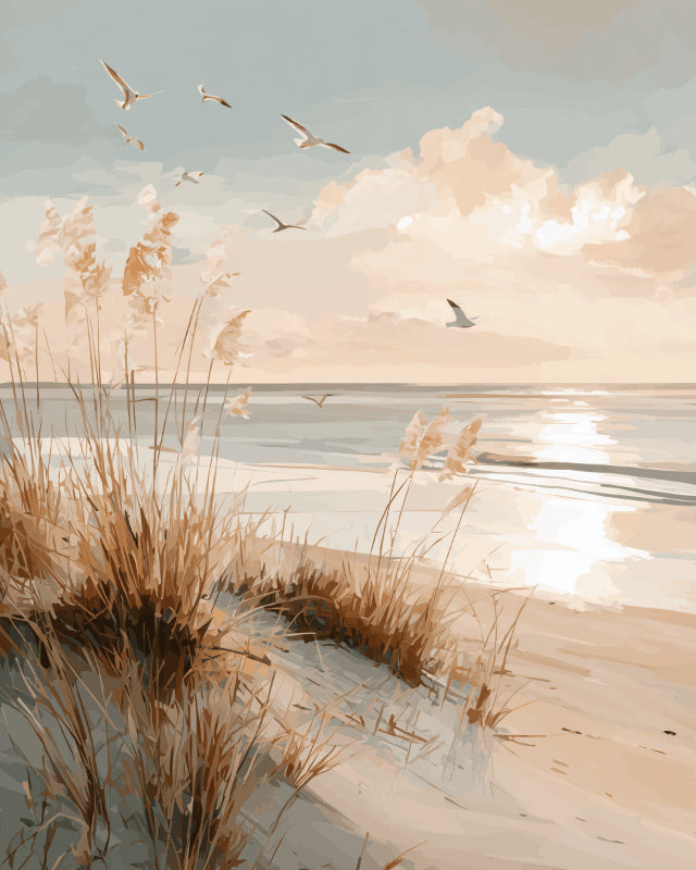 Peinture par numéro adulte Dunes Dorées, visuel complet du design sur toile, Maison Artsen