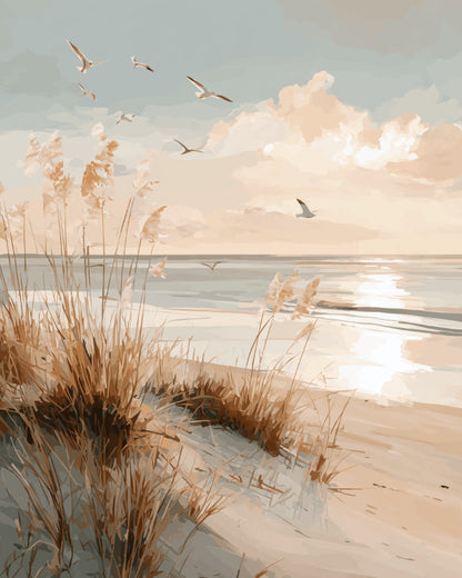 Peinture par numéro adulte Dunes Dorées, visuel complet du design sur toile, Maison Artsen