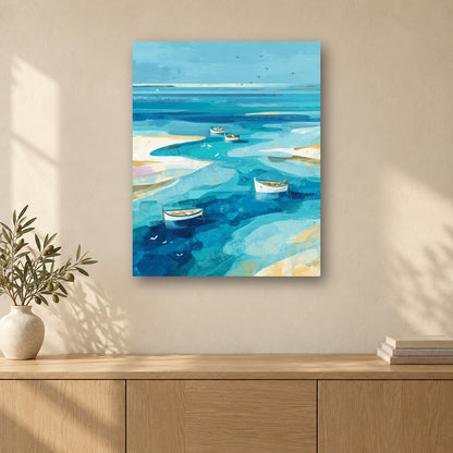 Tableau peinture par numéro Dérive Paisible accroché dans un intérieur décoré, Maison Artsen