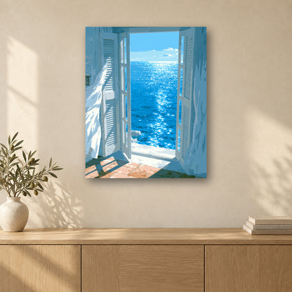 Tableau peinture par numéro Fenêtre sur la Mer accroché dans un intérieur décoré, Maison Artsen
