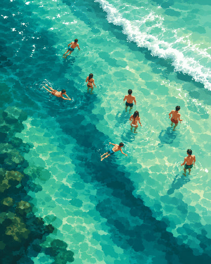 Peinture par numéro adulte Eaux Limpides, visuel complet du design sur toile, Maison Artsen