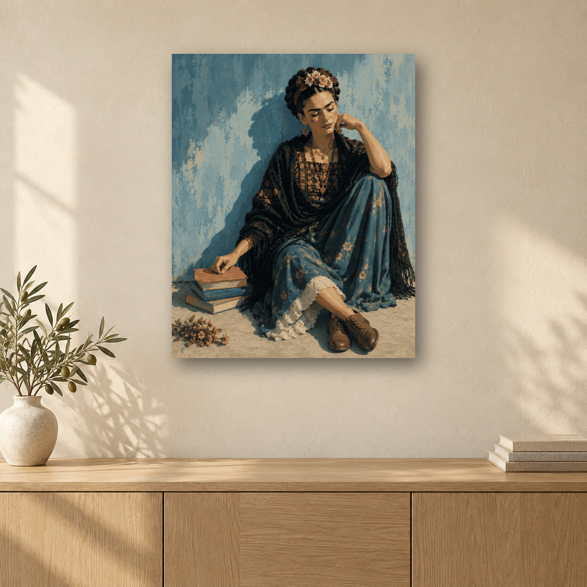 Tableau peinture par numéro Rêverie Bohème accroché dans un intérieur décoré, Maison Artsen