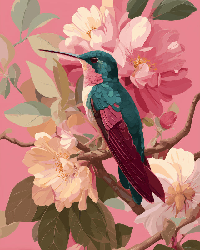 Peinture par numéro adulte Oiseau Botanique, visuel complet du design sur toile, Maison Artsen