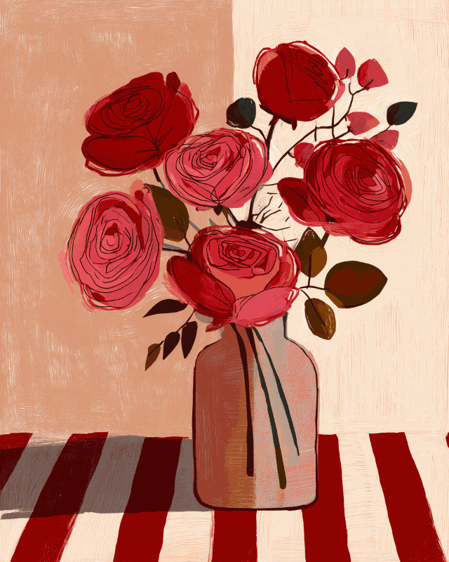 Peinture par numéro adulte Bouquet Écarlate, visuel complet du design sur toile, Maison Artsen