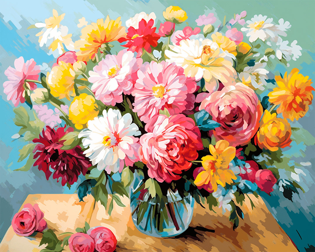 Peinture par numéro adulte Bouquet de Printemps, visuel complet du design sur toile, Maison Artsen