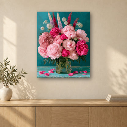 Tableau peinture par numéro Vase de Pivoines accroché dans un intérieur décoré, Maison Artsen