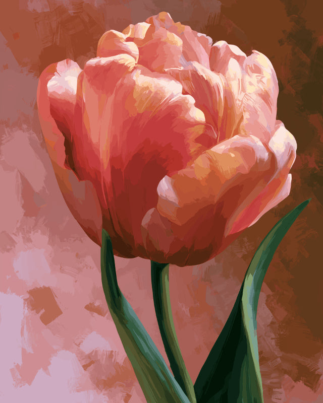 Peinture par numéro adulte Tulipe Rosée, visuel complet du design sur toile, Maison Artsen