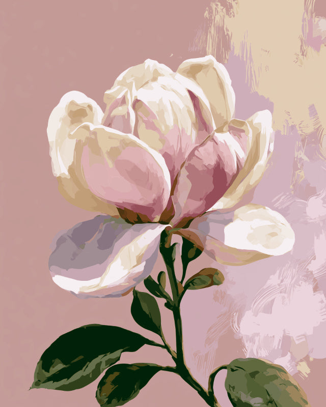 Peinture par numéro adulte Grâce du Magnolia, visuel complet du design sur toile, Maison Artsen