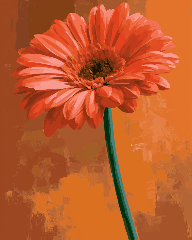 Peinture par numéro adulte Gerbera au Couchant, visuel complet du design sur toile, Maison Artsen