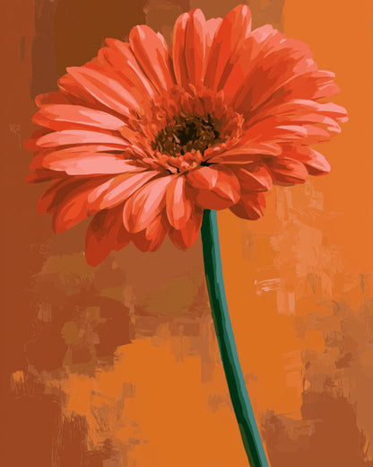 Peinture par numéro adulte Gerbera au Couchant, visuel complet du design sur toile, Maison Artsen