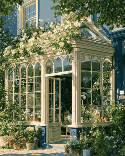 Peinture par numéro adulte La Serre du Jardin Secret, visuel complet du design sur toile, Maison Artsen