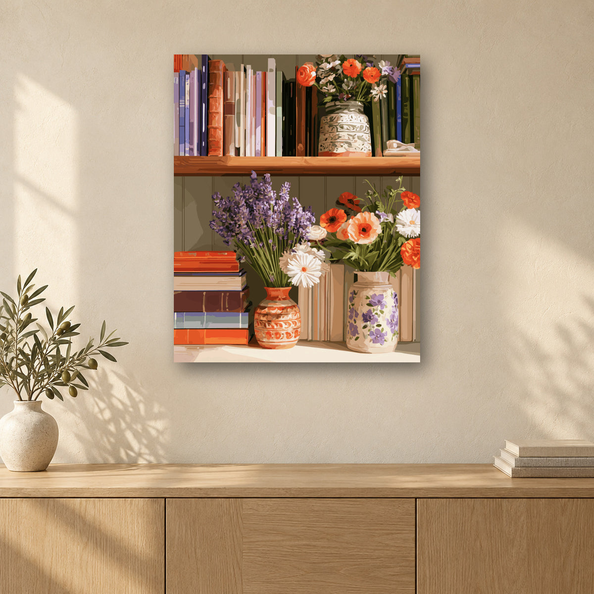 Tableau peinture par numéro Jardin Littéraire accroché dans un intérieur décoré, Maison Artsen