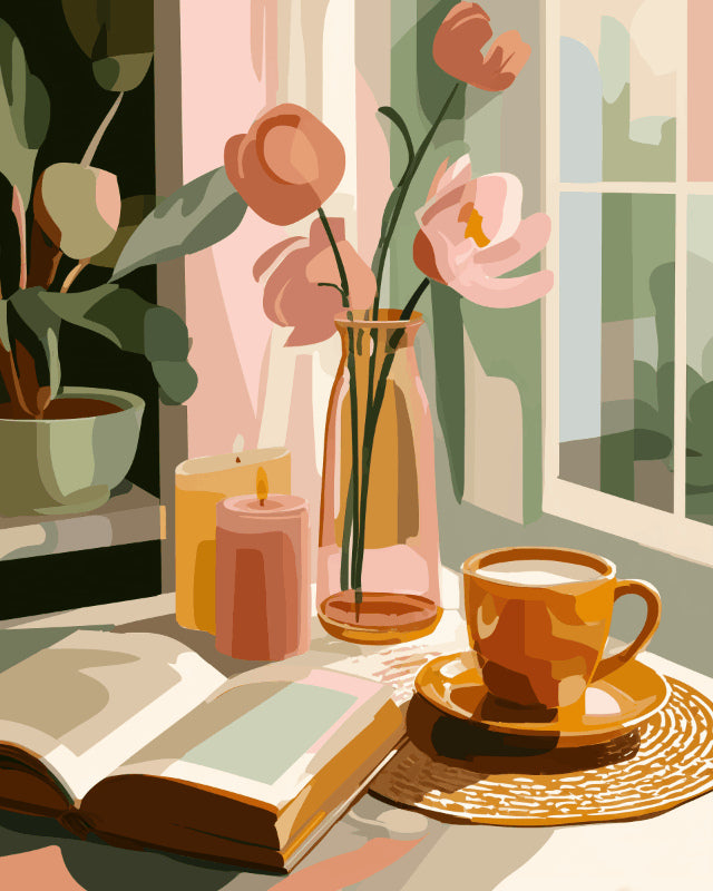 Peinture par numéro adulte Lumière à la Fenêtre, visuel complet du design sur toile, Maison Artsen