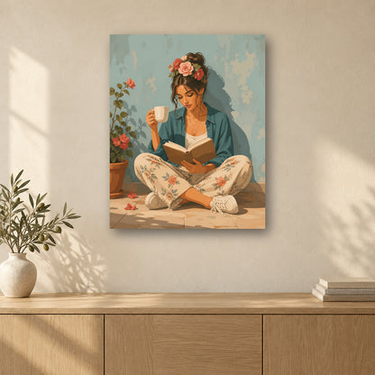 Tableau peinture par numéro Évasion Fleurie accroché dans un intérieur décoré, Maison Artsen
