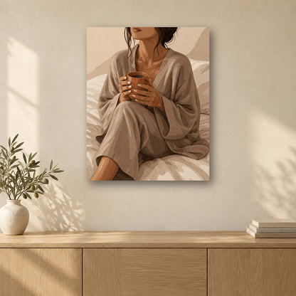 Tableau peinture par numéro Douceur Beige accroché dans un intérieur décoré, Maison Artsen