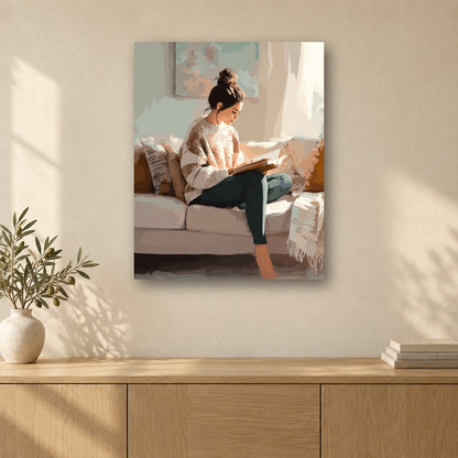 Tableau peinture par numéro Instants Paisibles accroché dans un intérieur décoré, Maison Artsen
