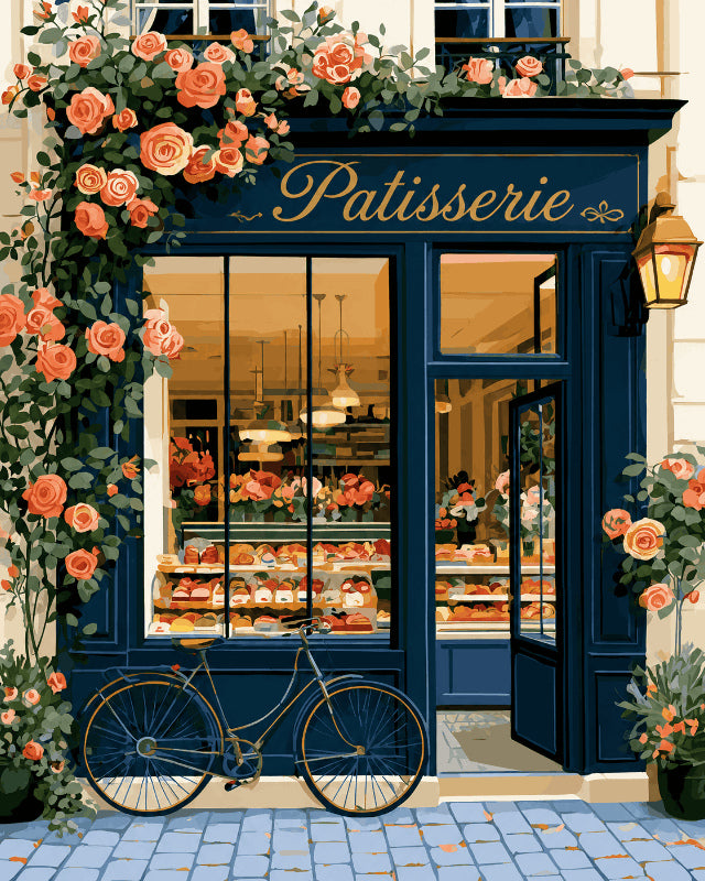 Peinture par numéro adulte Matin Parisien, visuel complet du design sur toile, Maison Artsen