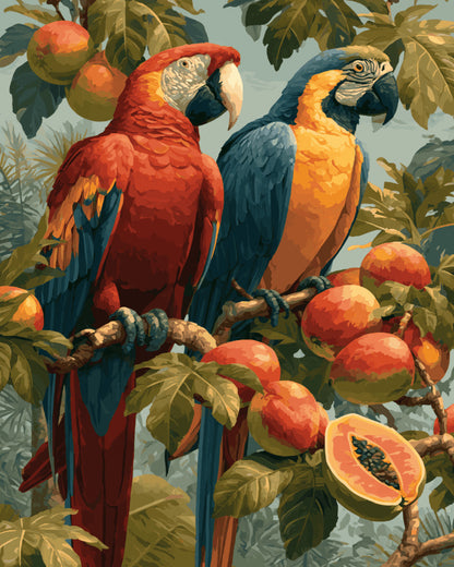 Peinture par numéro adulte Duo de la Forêt Tropicale, visuel complet du design sur toile, Maison Artsen
