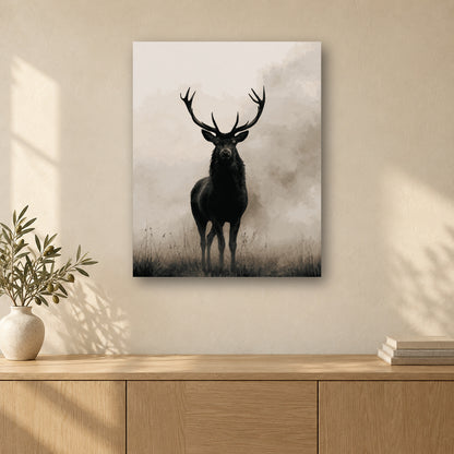 Tableau peinture par numéro Cerf dans la Brume accroché dans un intérieur décoré, Maison Artsen