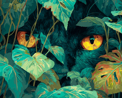 Peinture par numéro adulte Regard dans la Jungle, visuel complet du design sur toile, Maison Artsen