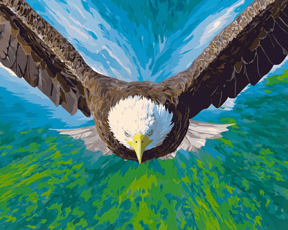 Peinture par numéro adulte L’Envol de l’Aigle, visuel complet du design sur toile, Maison Artsen