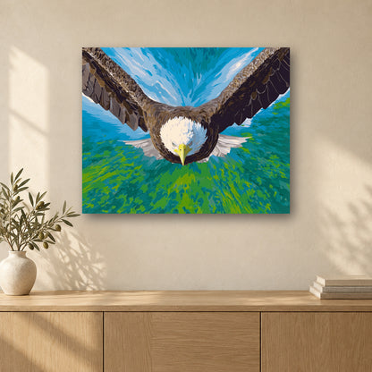 Tableau peinture par numéro L’Envol de l’Aigle accroché dans un intérieur décoré, Maison Artsen