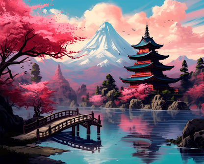 Peinture par numéro adulte Éternel Fuji, visuel complet du design sur toile, Maison Artsen