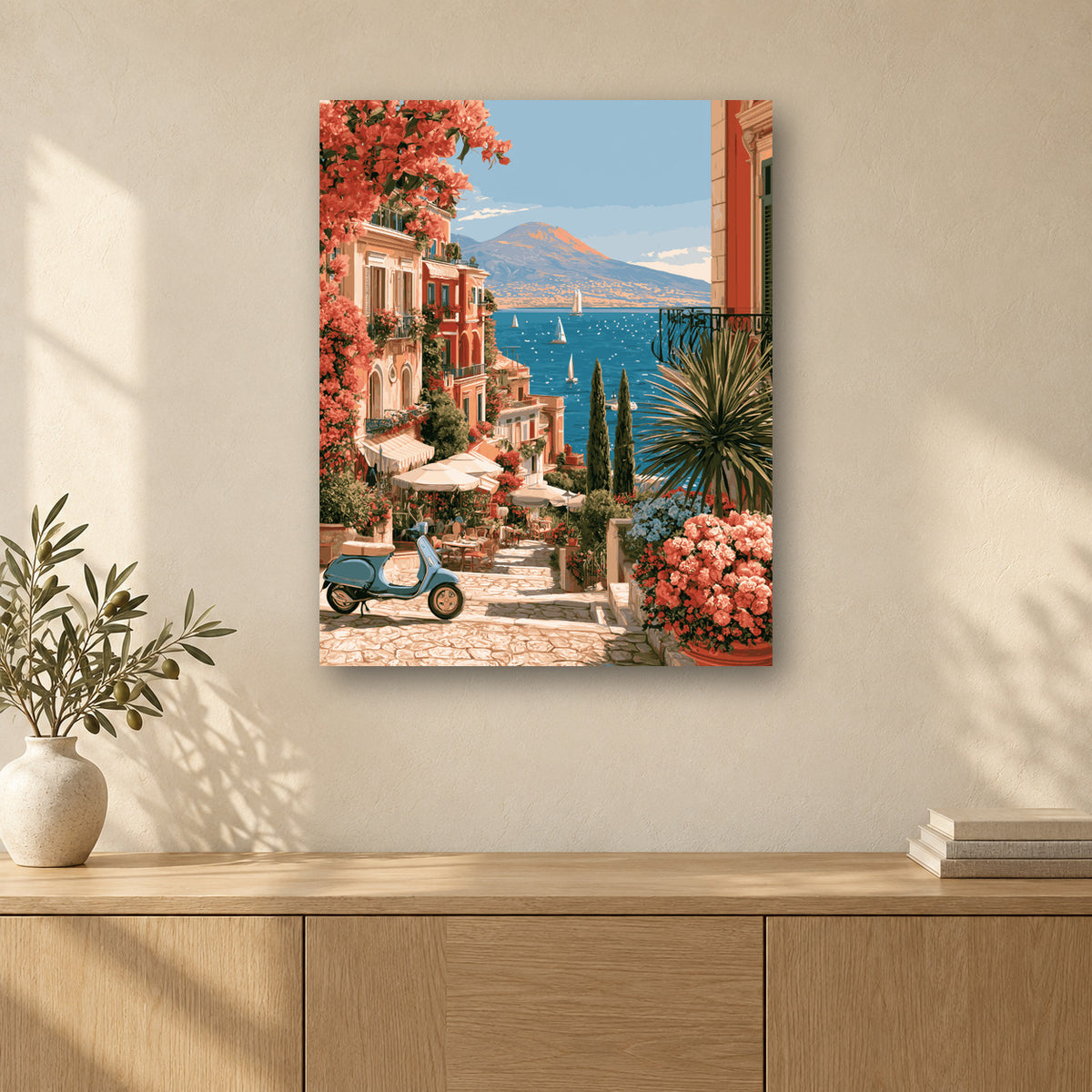 Tableau peinture par numéro Été à Naples accroché dans un intérieur décoré, Maison Artsen