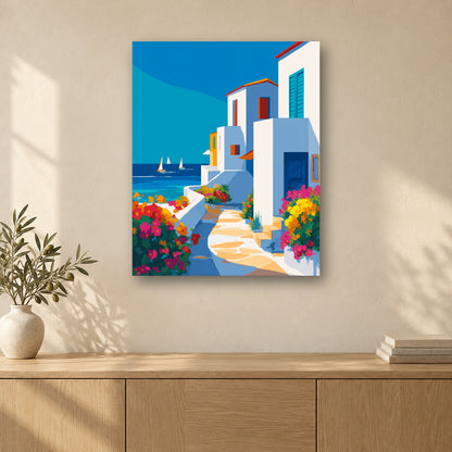 Tableau peinture par numéro Chemin d’Azur accroché dans un intérieur décoré, Maison Artsen