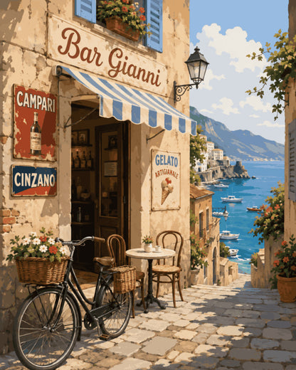 Peinture par numéro adulte Riviera Italienne, visuel complet du design sur toile, Maison Artsen