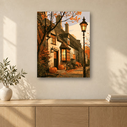 Tableau peinture par numéro Soir d’Automne accroché dans un intérieur décoré, Maison Artsen