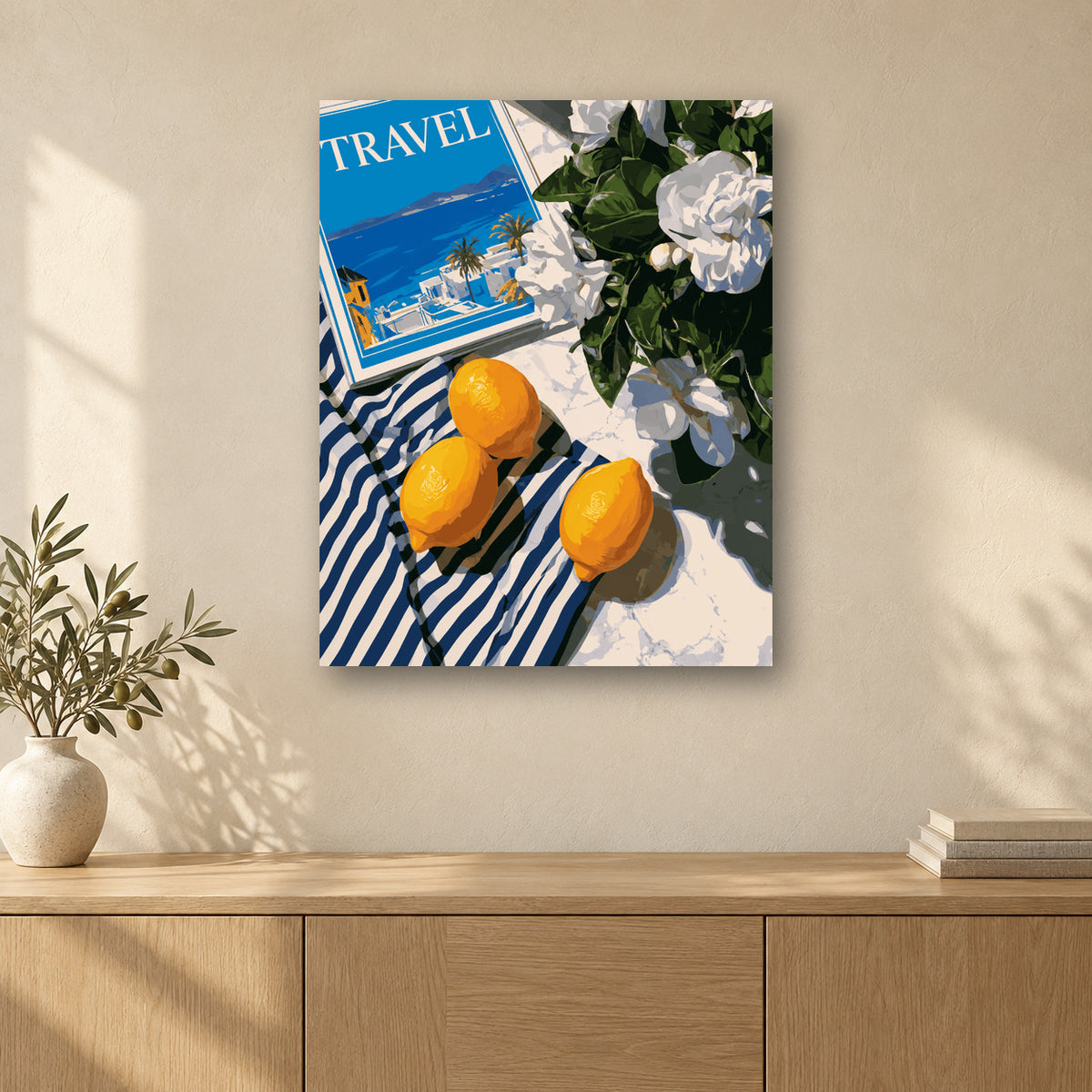 Tableau peinture par numéro Carnet de Voyage accroché dans un intérieur décoré, Maison Artsen