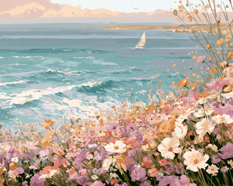 Peinture par numéro adulte Rivage Rêveur, visuel complet du design sur toile, Maison Artsen