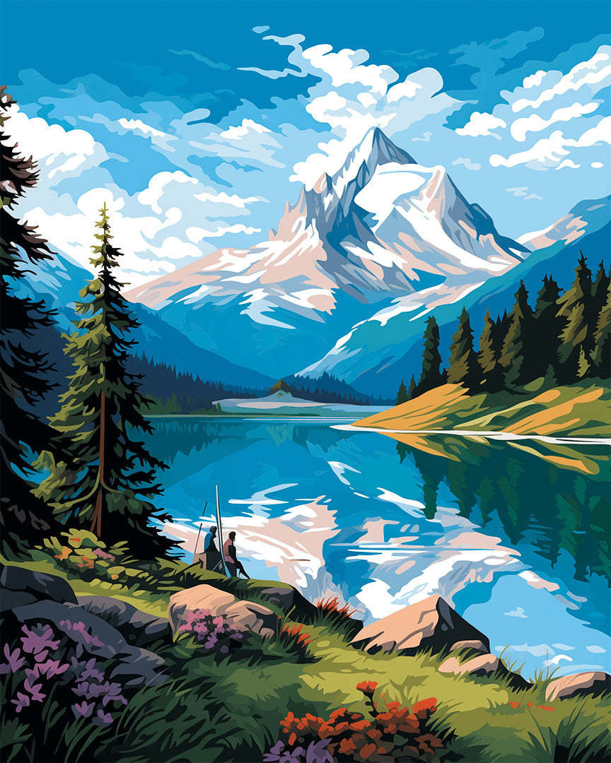 Peinture par numéro adulte Sérénité du Lac, visuel complet du design sur toile, Maison Artsen