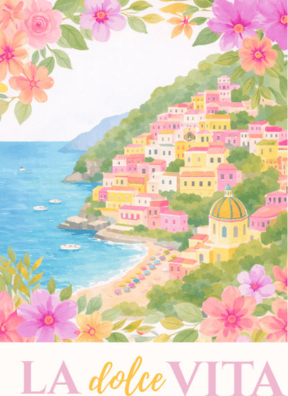 Peinture par numéro adulte Côte de la Dolce Vita, visuel complet du design sur toile, Maison Artsen