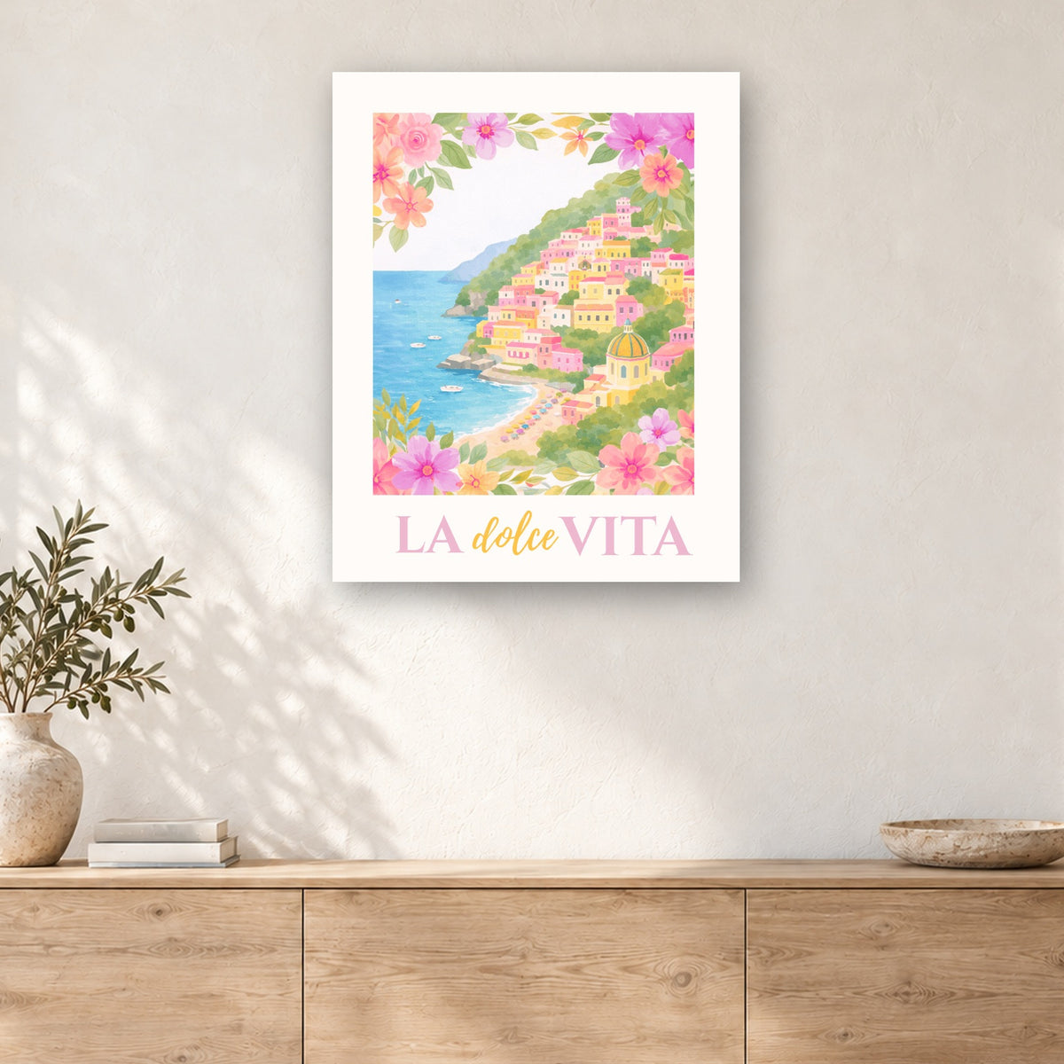 Tableau peinture par numéro Côte de la Dolce Vita accroché dans un intérieur décoré, Maison Artsen