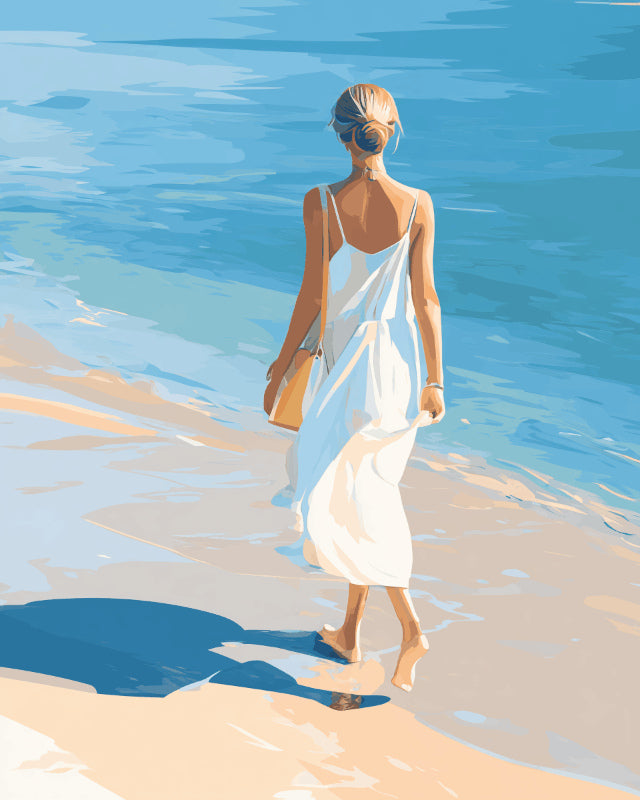 Peinture par numéro adulte Pieds Nus sur le Sable, visuel complet du design sur toile, Maison Artsen